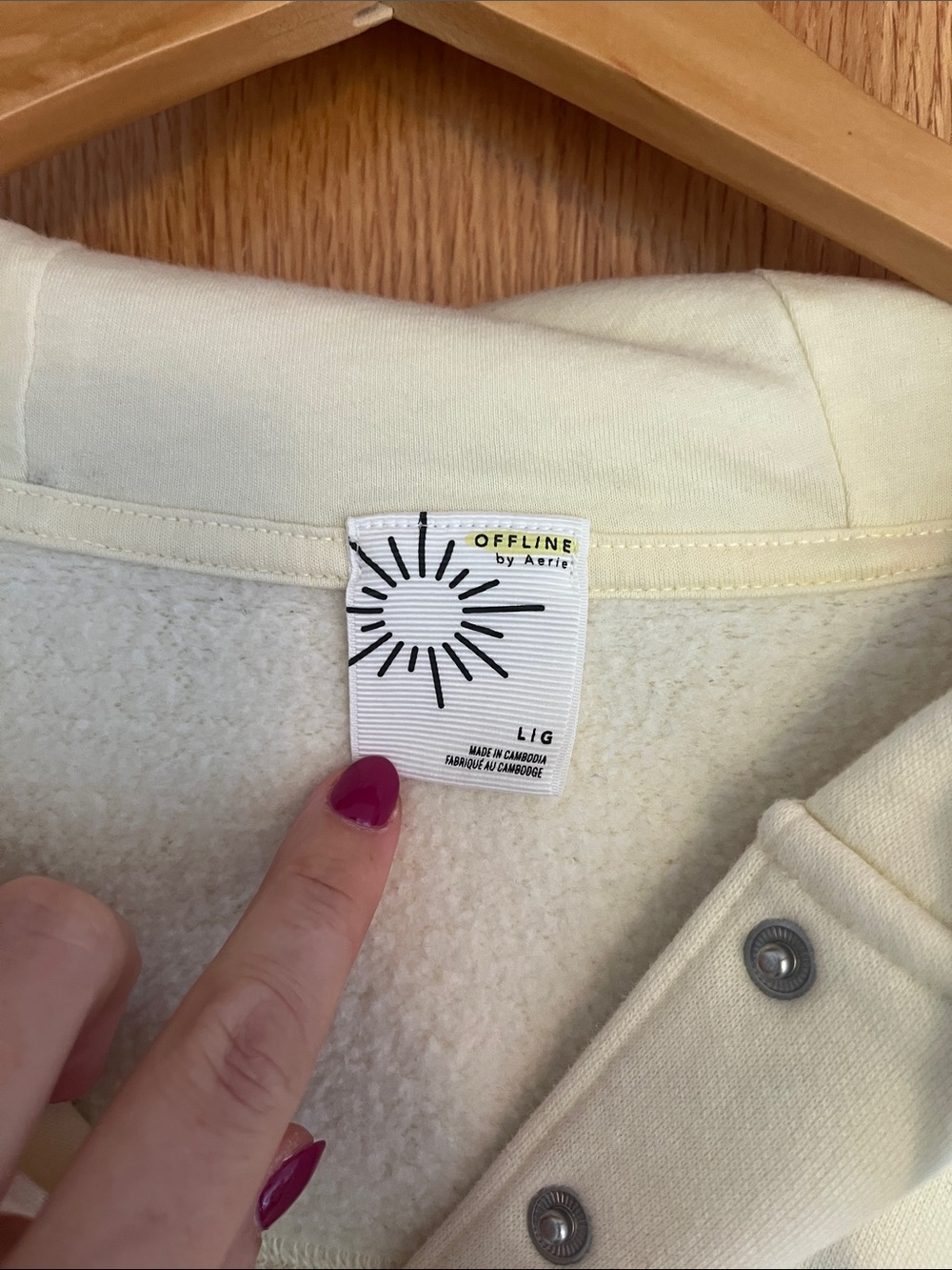 aerie Cream Snap-Front Hooded Pullover Sweatshirt - Picture 3 of 6
